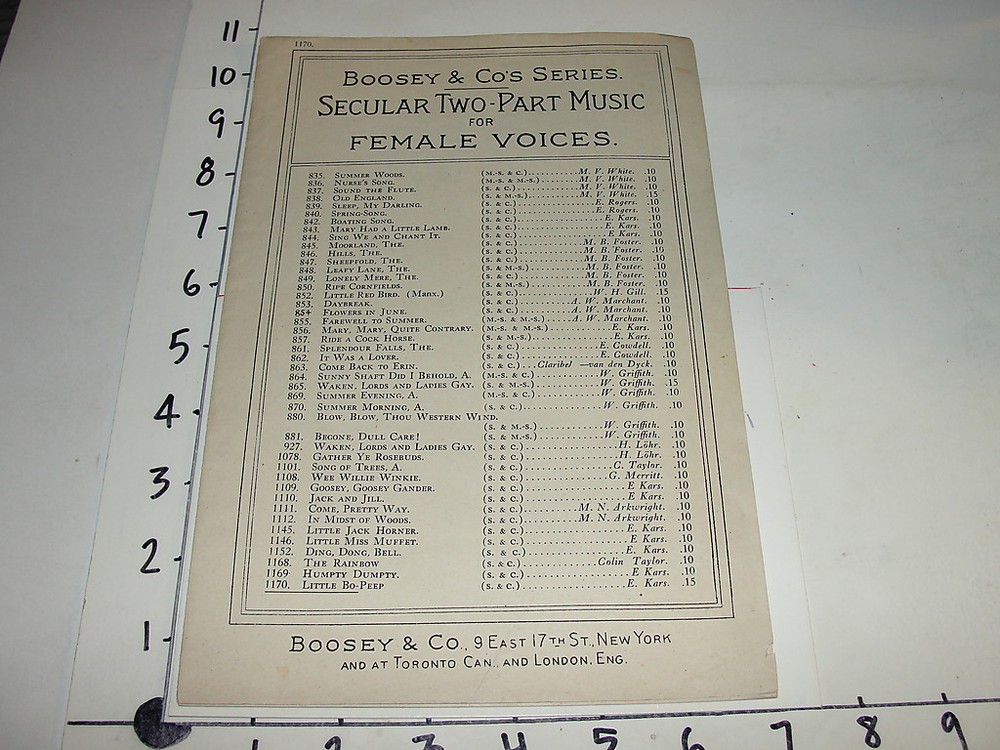 Boosey & Co&rsquo;s Secular Two Part Music for Female Voices 1914 Little Bo Peep #1170
