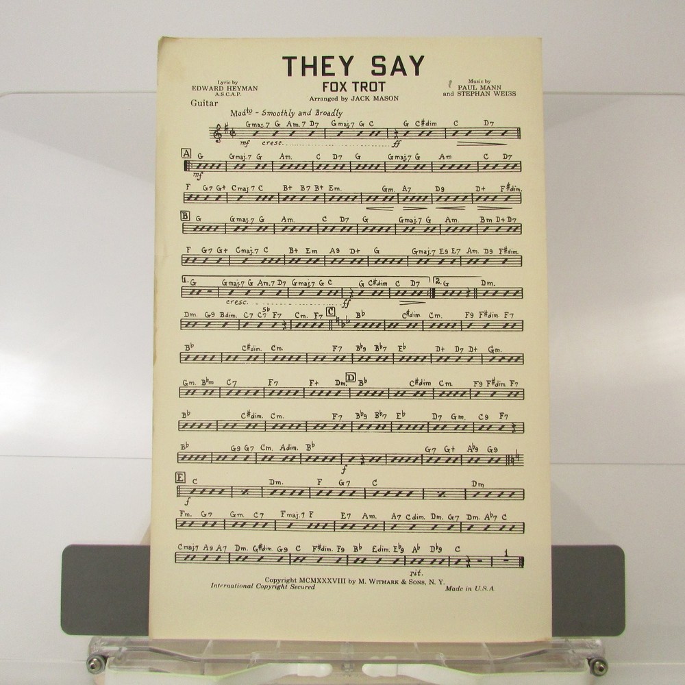 They Say Sheet Music Fox Trot Heyman Mann Weiss M. Witmark 1938 Guitar Lead