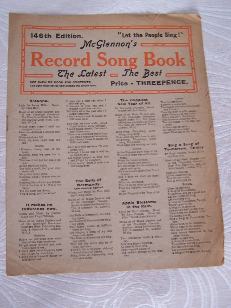 Vintage McGlennon&rsquo;s record song book 146th Edition – Let the people sing!