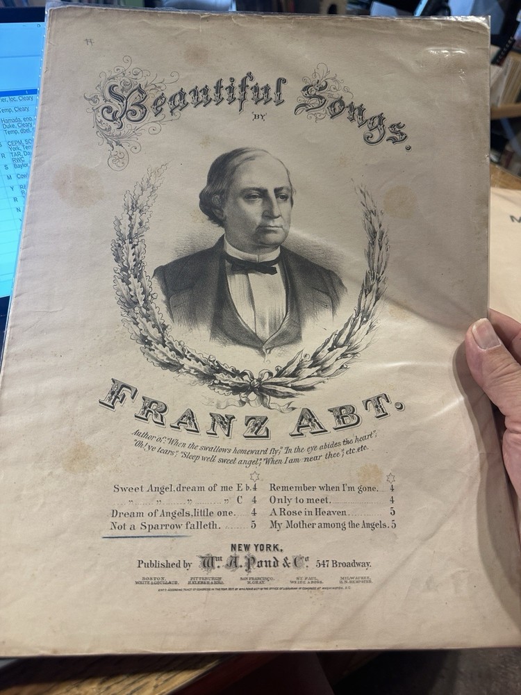 1871 Beautiful Songs 11×14 Sheet Music by Frank Abt ‘Not A Sparrow Falleth’