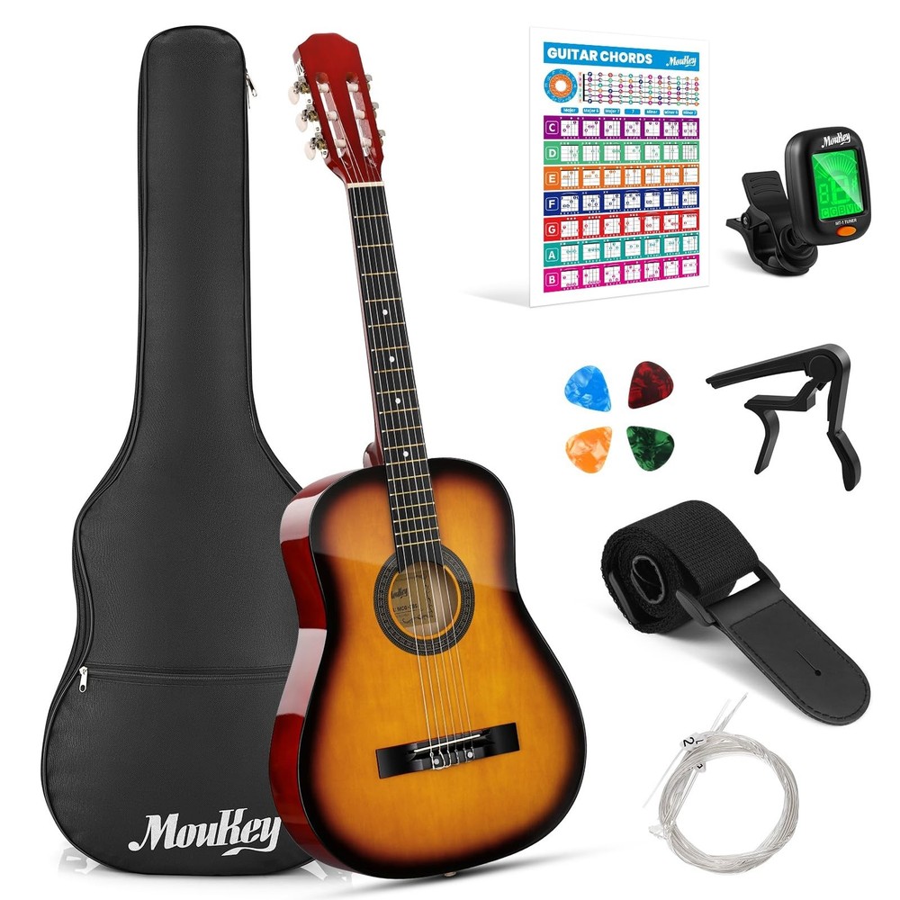 Moukey 38&Prime; Acoustic Guitar for Beginners Kids Youth Adult Dreadnought Guitarr…