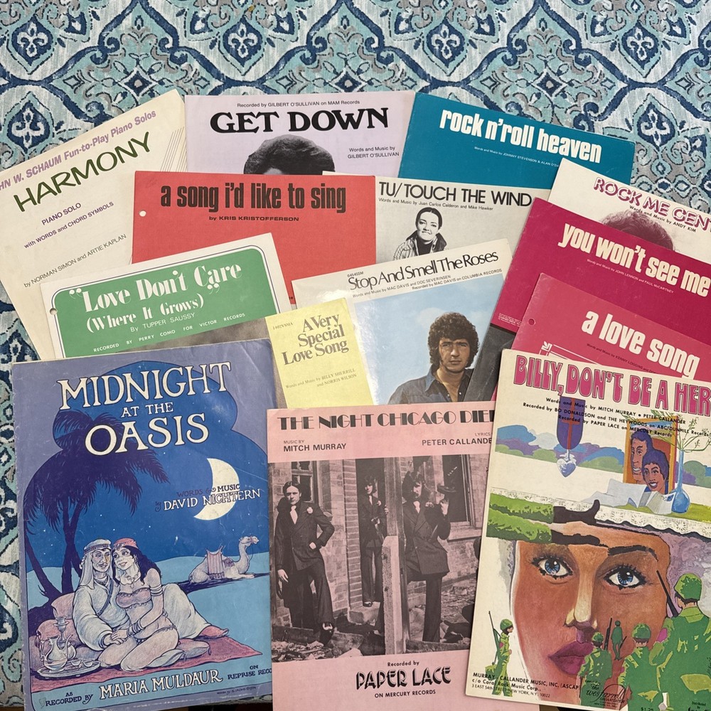 1970s Rock And Love Ballads Vintage Sheet Music Bundle (17 Pcs) Good Condition