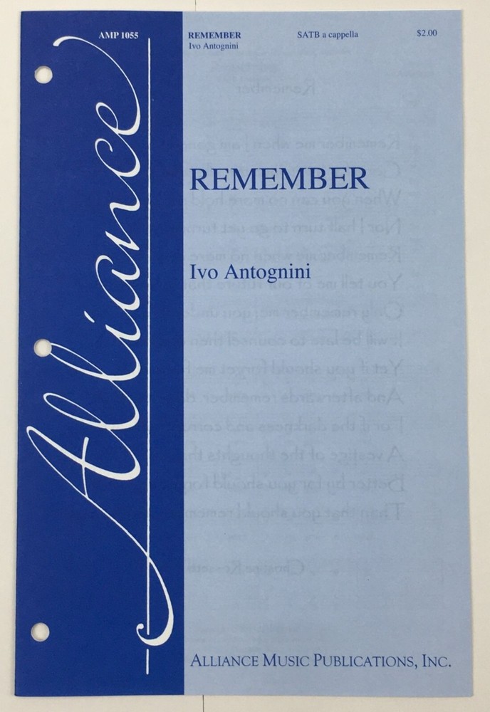 Remember SATB A Cappella Sheet Music By Ivo Antognini Alliance Music Publication