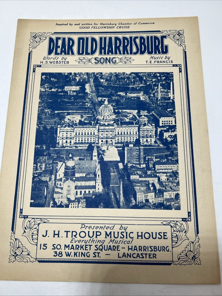 RARE Antique Dear Old Harrisburg Pennsylvania Sheet Music Book 1924 Original PA
