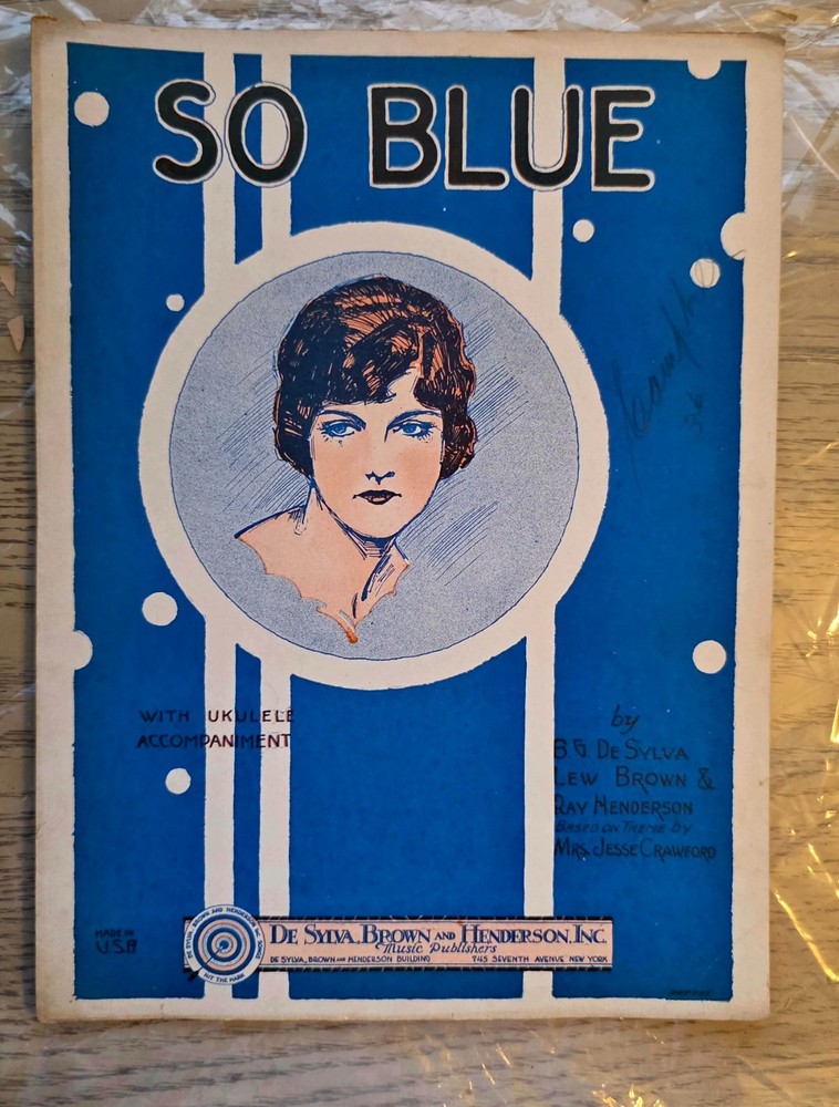 De Sylva Brown Henderson Sheet Music 1927 So Blue Vintage Piano