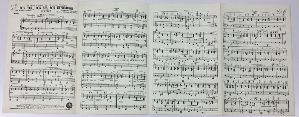 Vintage 1946 Piano Sheet Music For You For Me For Evermore By George Gershwin
