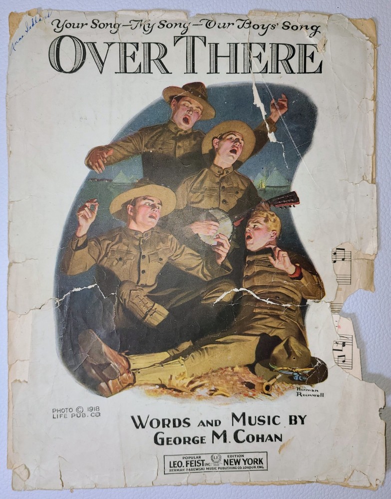 Over There Cohan Piano Voice Sheet Music English & French Feist Antique 1917