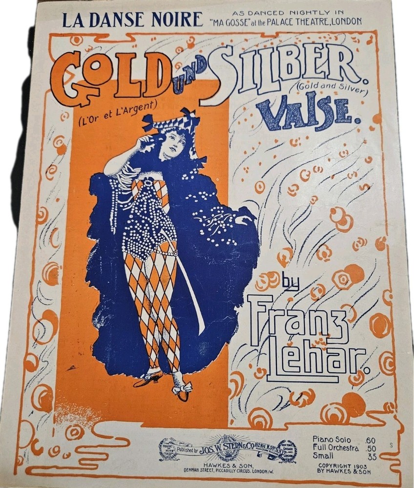 1903 Gold & Silver Valse Sheet Music Franz Lehar Art Nouveau Cover