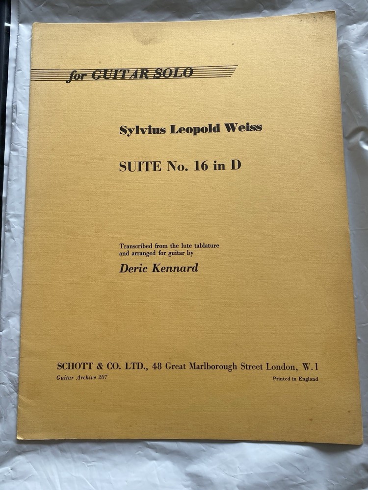 Vtg Suite No. 16 in D Sylvius L Weiss Classical Guitar Sheet Music Rare Song