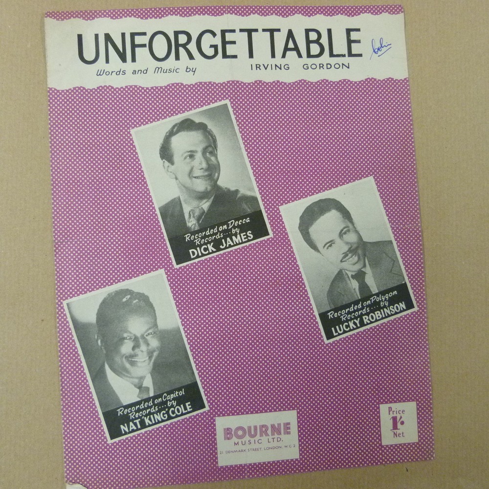 song sheet UNFORGAETTABLE, Nat King Cole, dick James, Lucky Robinson 1951