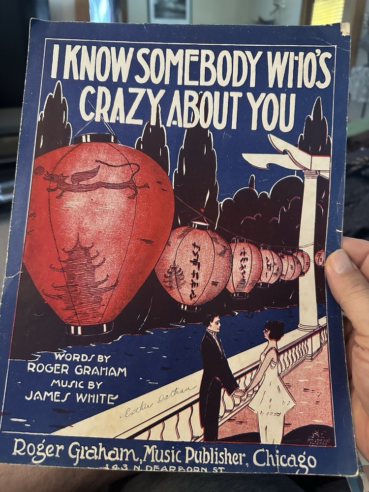 L 1919 James ‘Slap’ White sheet Music ‘Crazy About You’ Japanese Lantern Art