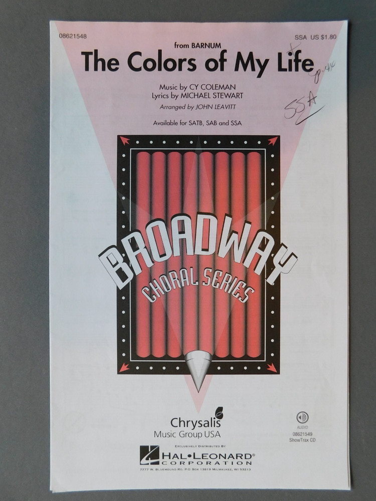 The Colors of My Life – 2007 sheet music – SSA Vocal & Piano, String bass, Perc