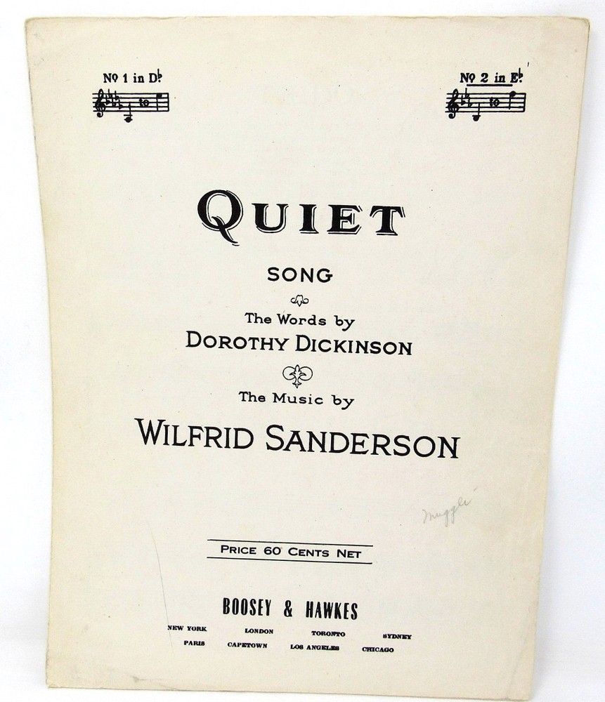 Quiet Song Sheet Music 1926 in Db Eb Sanderson Dickerson Poem US Seller