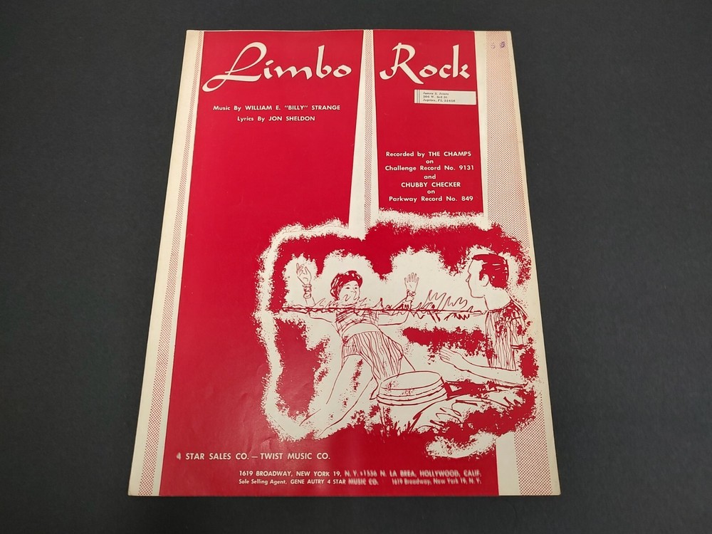 Limbo Rock by The Champs Chubby Checker 1962 Vintage Sheet Music 60s Pop Art