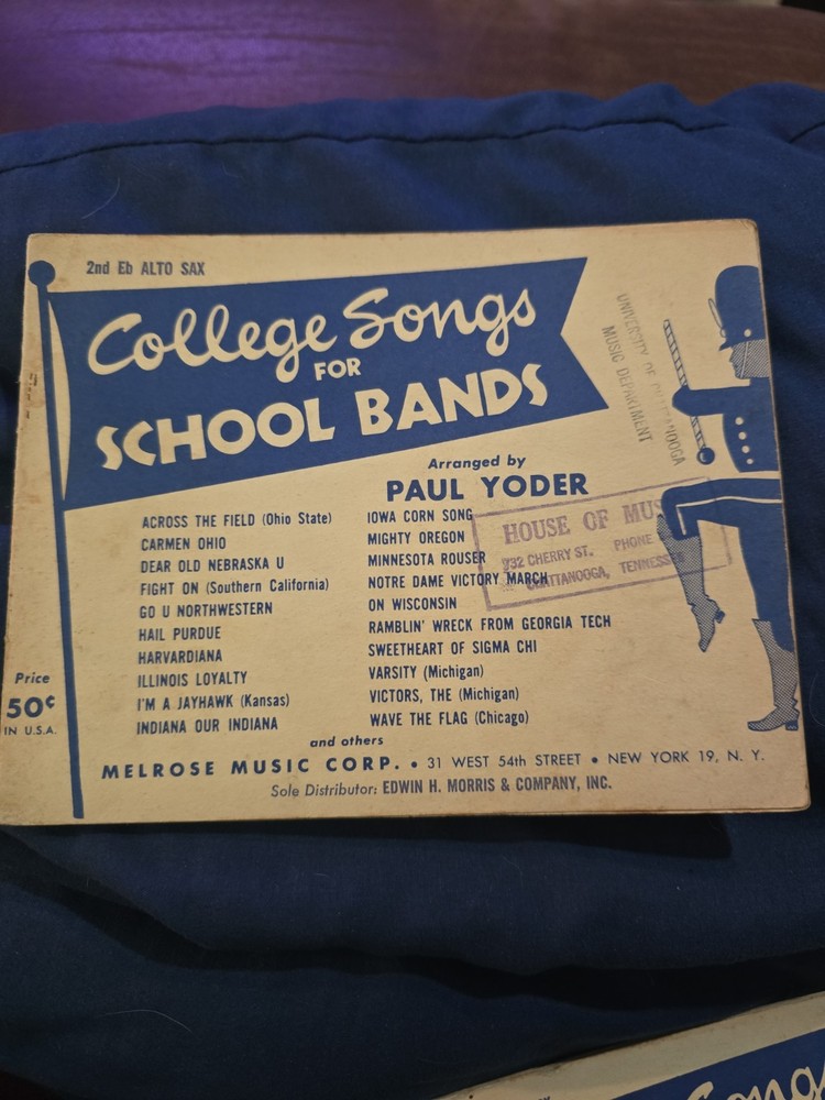 College Songs for School Bands 2nd Eb Alto Saxophone 1951 By Paul Yoder Melrose