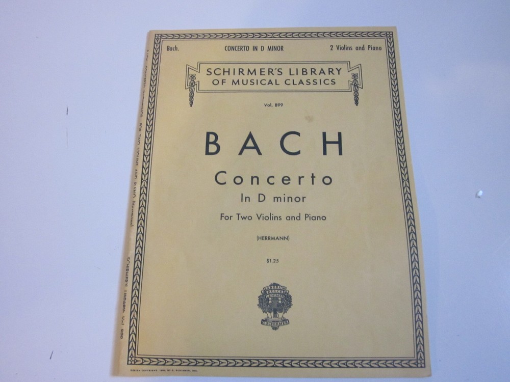 Schirmer’s Library VOLUME 899 BACH CONCERTO D MINOR For Piano Music Sheet Book