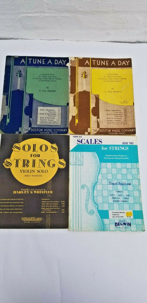 LOT OF4 MUSIC SHEETS BOOKS FOR STRINGS VIOLIN BASS VIOLA CELLO PIANO SCALES SET