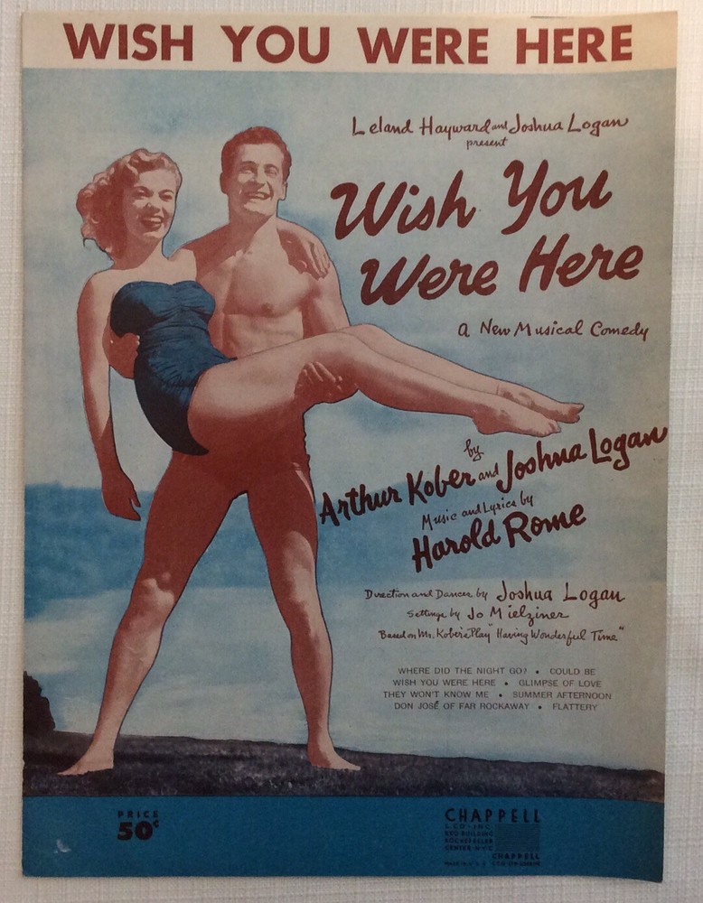 1952 Sheet Music Musical- « Wish You Were Here” by Harold Rome Summer Beach Theme