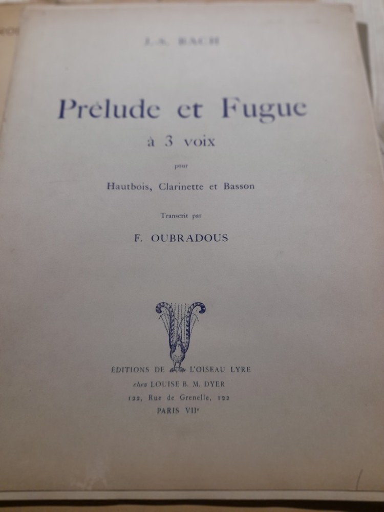 J S BACH/ PRELUDE AND FUGE A 3 VOIX FOR OBOE BASSOON AND CLARINET