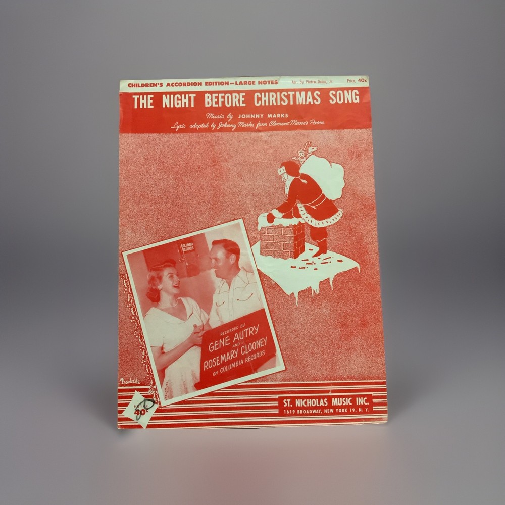 1952 GENE AUTRY « THE NIGHT BEFORE CHRISTMAS SONG » HOLIDAY SHEET MUSIC ACCORDION