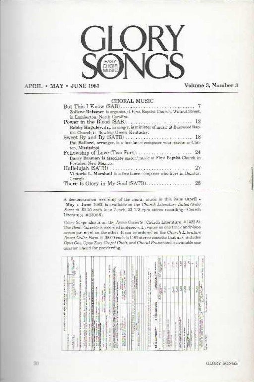 Glory Songs Vocal Selections SAB SATB P/V/G April-May-June 1983