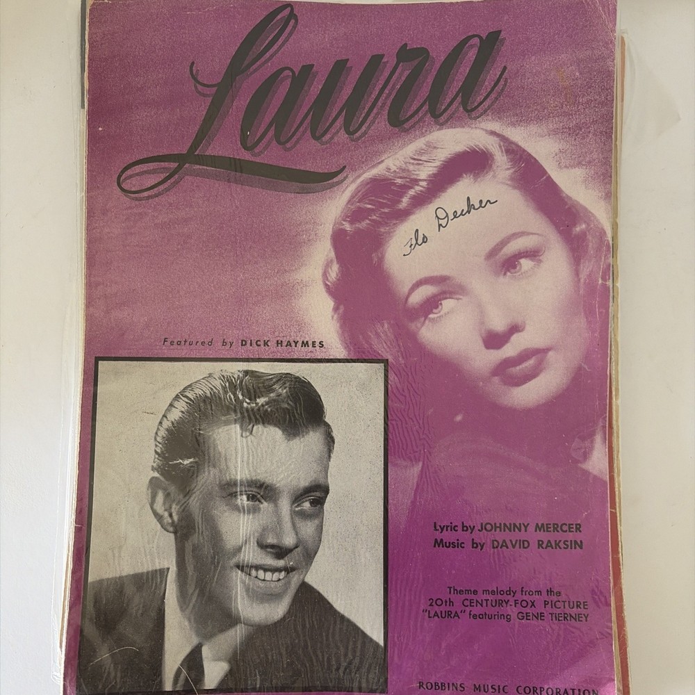 VTG Laura Sheet music Lyric by Johnny Mercer/ music by David Raksin 1945 Tierney