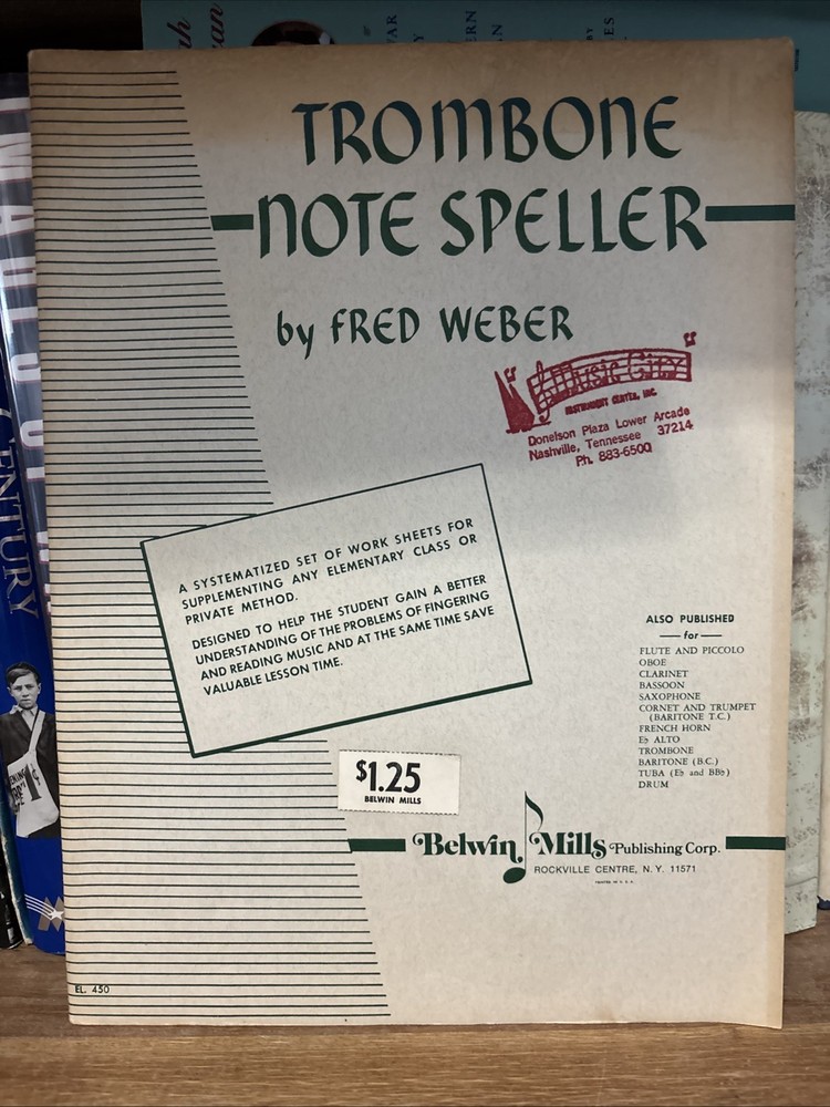 TROMBONE Note Speller by Fred Weber BELWIN MILLS 1951 worksheets