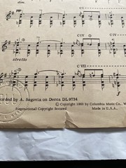 Vtg Andres Segovia Melody Classical Guitar Solo Sheet Music Song Transcriptions