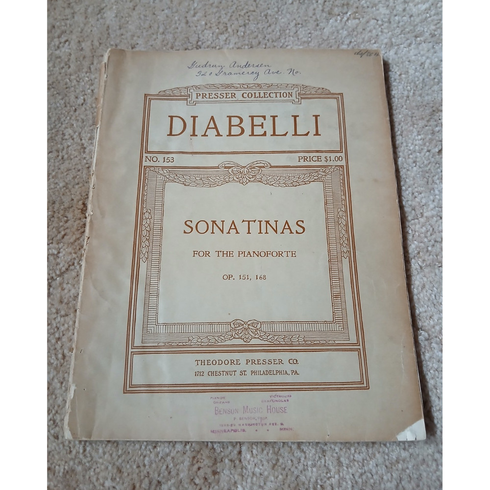 Diabelli Sonatinas Piano Sheet Music Op. 151, 168, Theodore Presser Co.