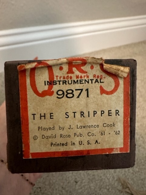 QRS Word Player Piano Roll 9871 The Stripper by Lawrence Cook TX