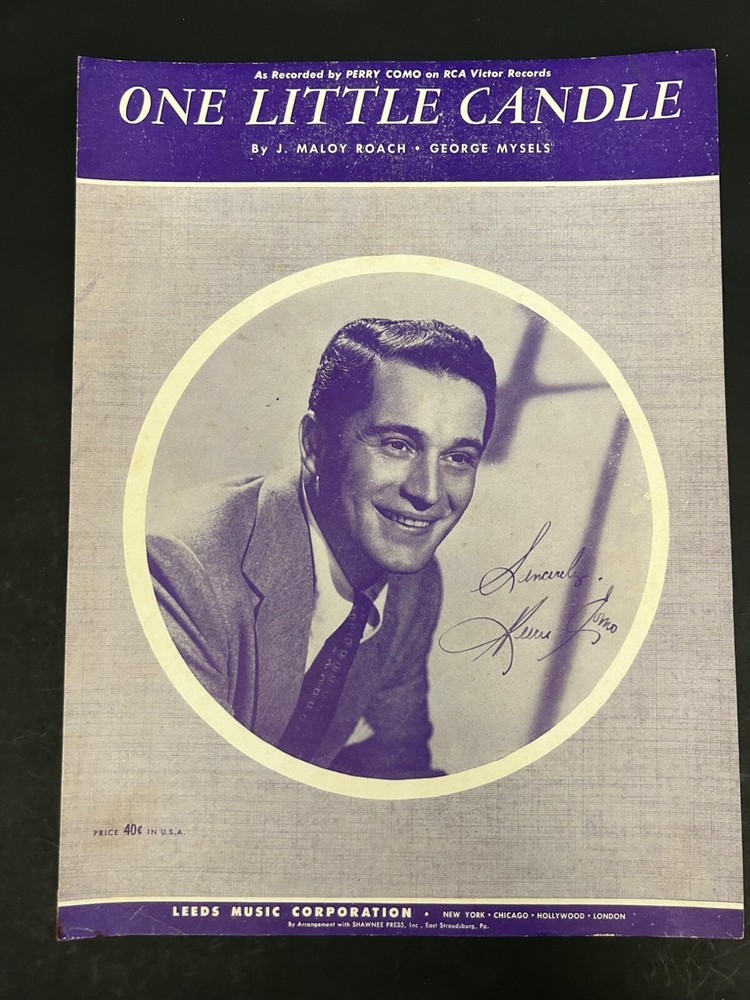 One Little Candle Vintage Sheet Music Maloy Roach George Mysel 1952 Perry Como