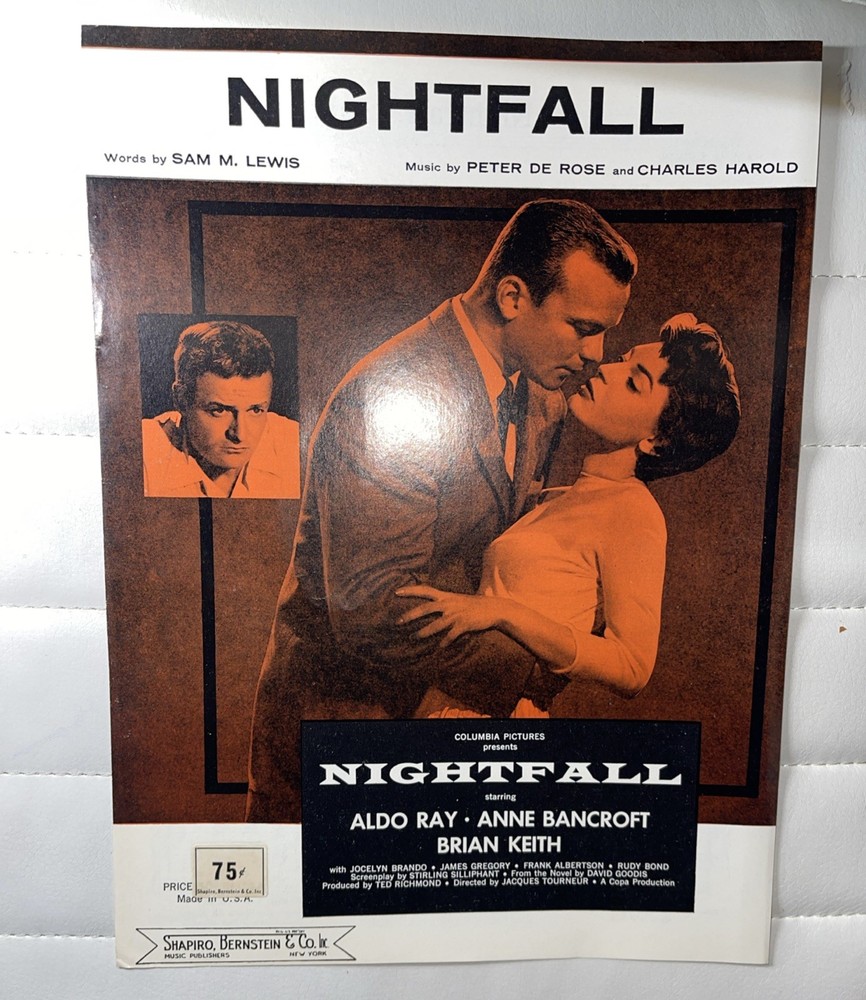 NIGHTFALL Sheet Music Aldo Ray Anne Bancroft Brian Keith Shapiro Bernstein Lewis