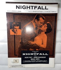 NIGHTFALL Sheet Music Aldo Ray Anne Bancroft Brian Keith Shapiro Bernstein Lewis
