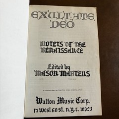 Exultate Deo Motets of The Renaissance Choral Music Songbook 1971