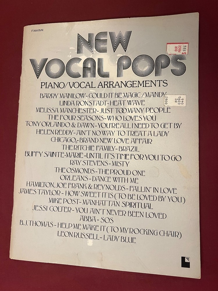 Vintage 1975 New Vocal Pops Piano/Vocal Arrangements Sheet Music Book
