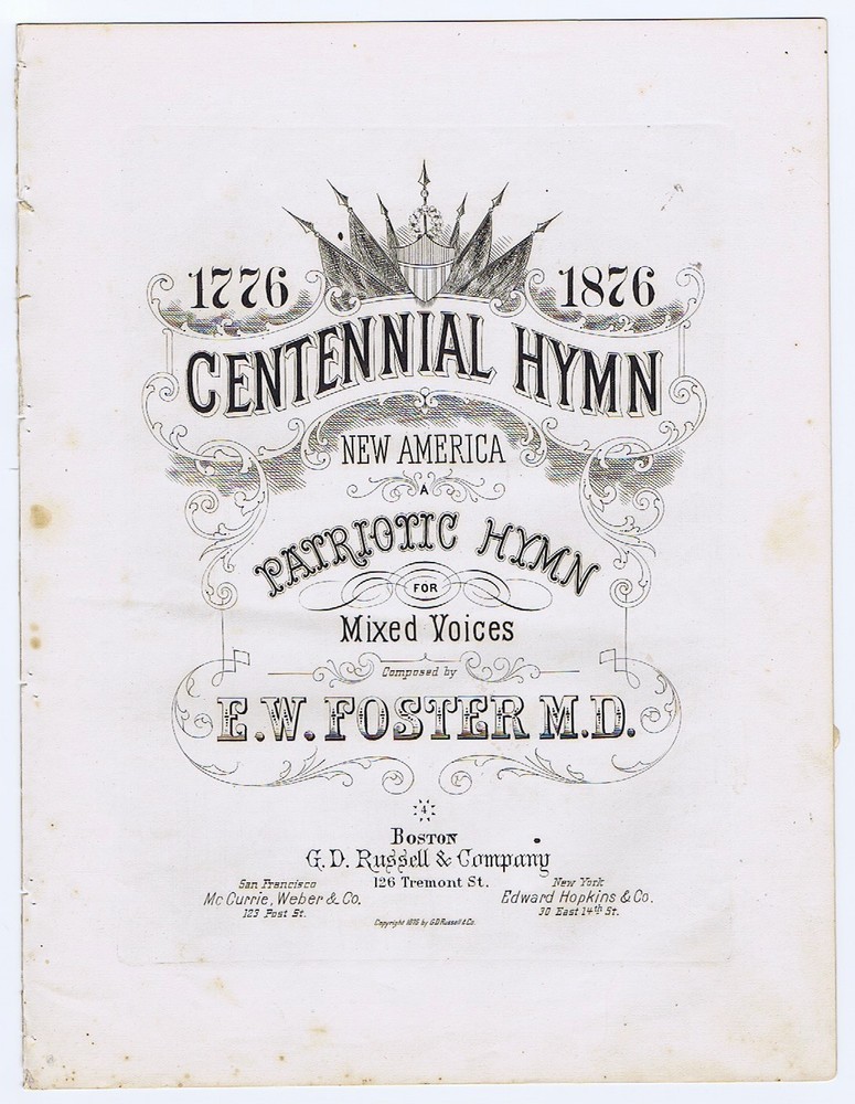 My Country &lsquo;Tis of Thee (America) – 1876 Centennial – RARE – Hymn, Mixed Voices