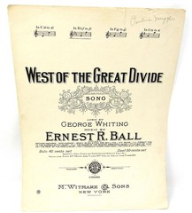 West of the Great Divide Sheet Music 1924 Piano Clean Words Music Poem US Seller
