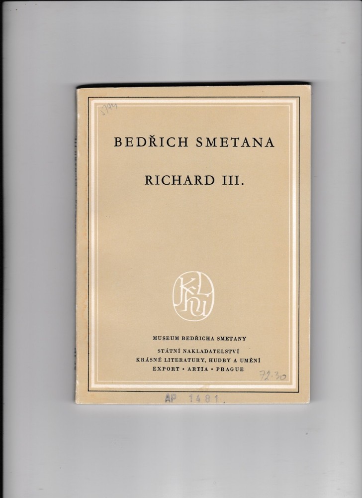 Bedrich Smetana, Richard III, Minature Score, KLHU KP 115.