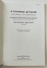 A Ceremony of Carols Benjamin Britten Choral Music Book SATB Harp or Piano 1994