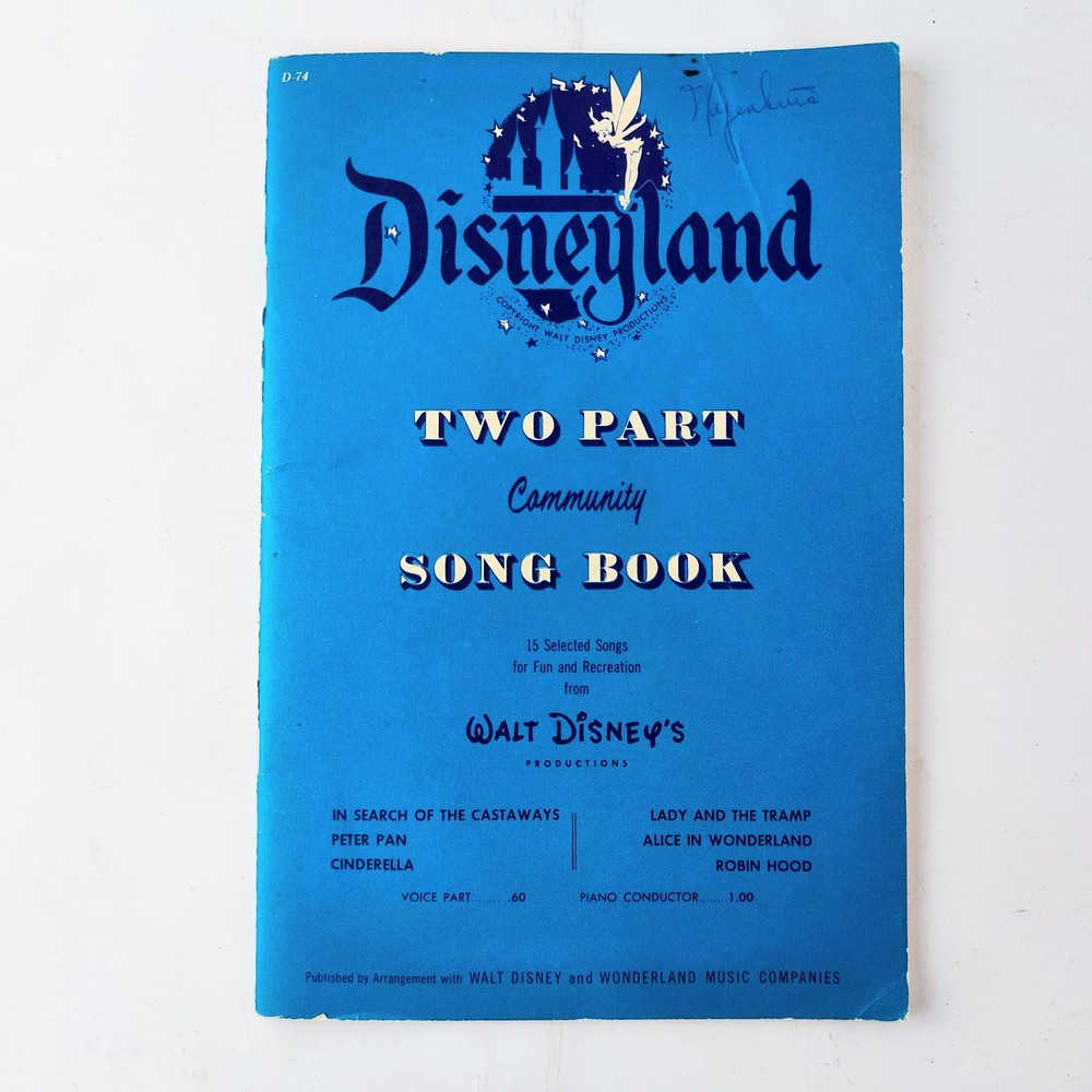 1963 Disneyland Two Part Community Song Book Walt Disney Piano Sheet Music Vtg