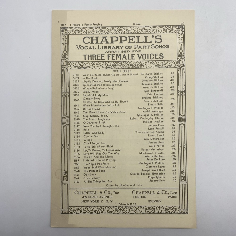 Chappells Vocal Library For Female Voices Sheet Music I Heard A Forest Praying