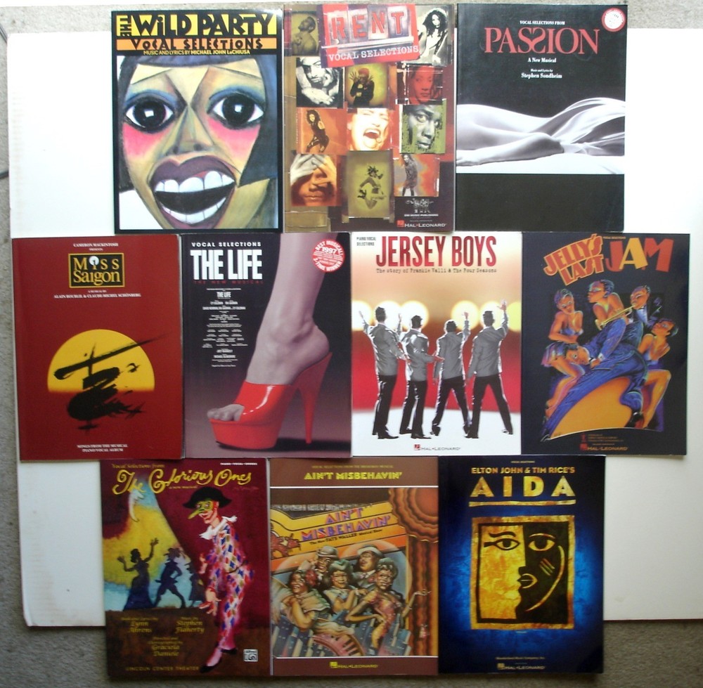 LOT of 10 Broadway Musicals Songbooks, Vocal/Piano: Aida, Miss Saigon, Rent …