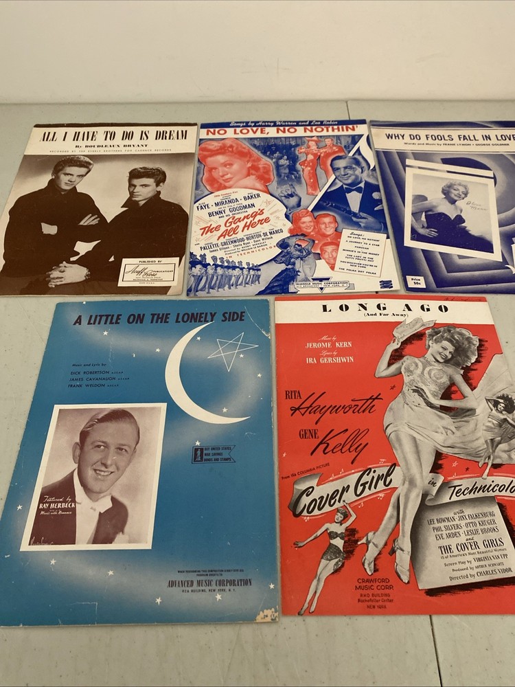 Vintage Lot 5 Sheet Music Everly Bros Rita Hayworth Gene Kelly Benny Goodman