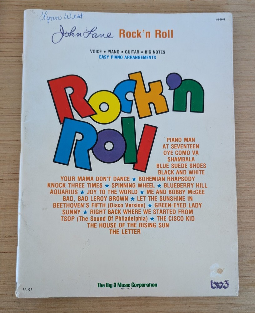 Rock &lsquo;n Roll by Big 3 Music Piano Arrangements Music Book Vintage