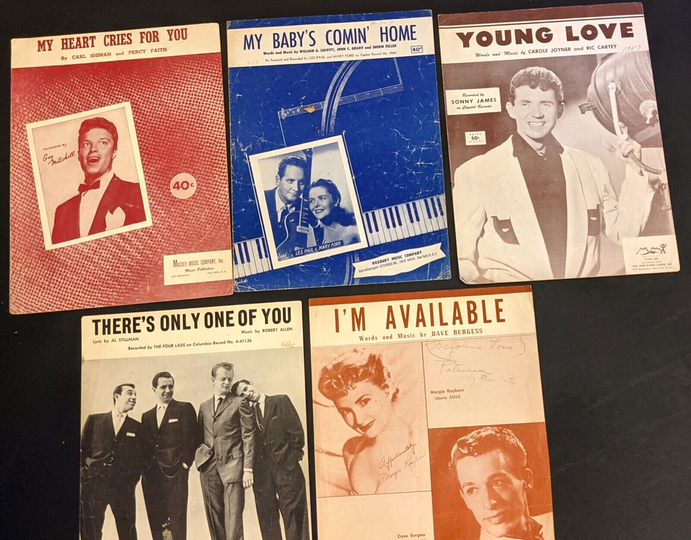 1950&Prime;s VTG Lot of 5 Sheet Lyrics Words Music