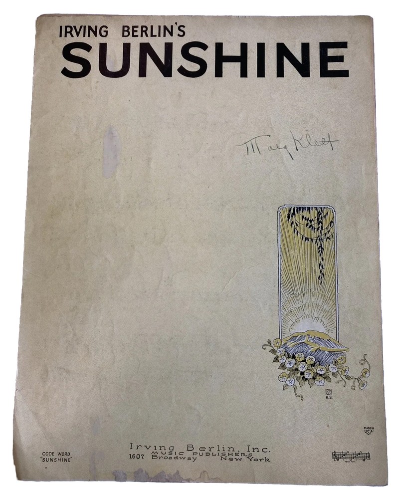 Sunshine by Irving Berlin 1928 Sheet Music