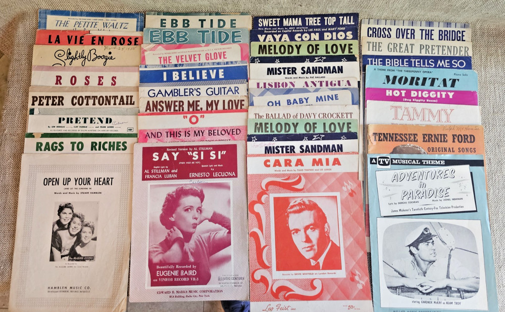 Lot of 33 1950s Sheet Music Slightly Boogie Say Si Si The Great Pretender & more