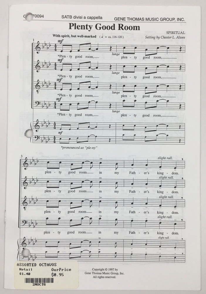 Plenty Good Room SATB Divisi A Cappella Sheet Music By Gene Thomas Music Group