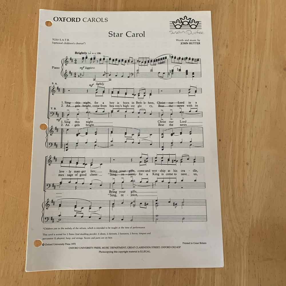 CHOIR ANTHEM SHEET MUSIC Star Carol SATB Piano Opt Children&rsquo;s Choir Christmas **