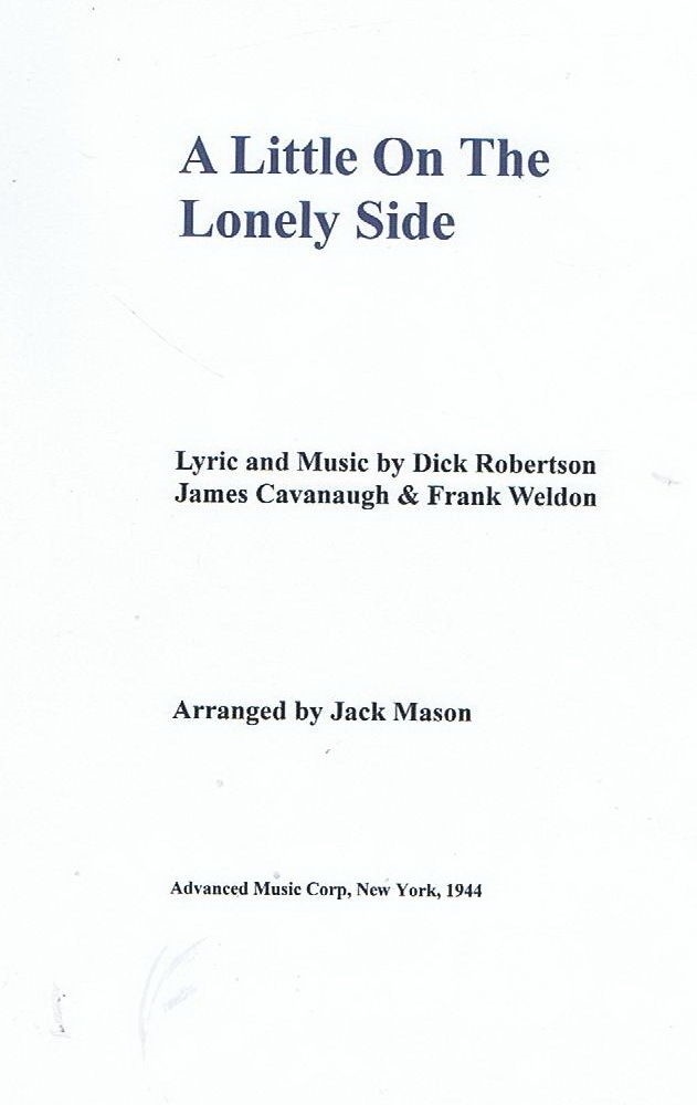 A Little On The Lonely Side, Vintage Band Arrangement, 1944